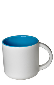 14 oz Sedona ceramic mug, 2-tone, Matte white out and Gloss blue interior