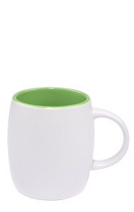 14 oz Vero ceramic mug, 2-tone, Silk white out and Gloss green interior