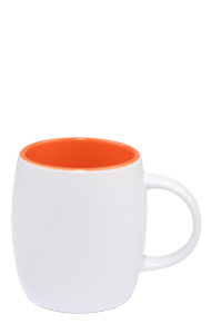 14 oz Vero ceramic mug, 2-tone, Silk white out and Gloss orange interior