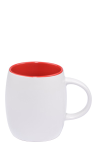 14 oz Vero ceramic mug, 2-tone, Silk white out and Gloss red interior