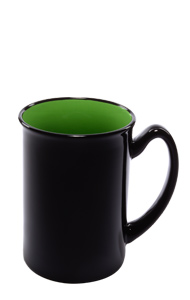 16 oz Marco two-tone ceramic mug - black gloss out with lime green interior