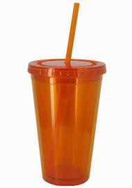 16 oz Tangerine journey travel cup with lid and straw