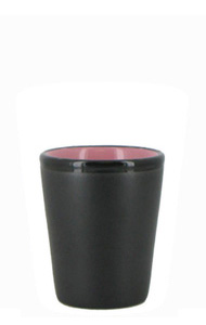 1.5 oz ceramic shot glass - Black matte out, Pink gloss in