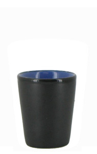 1.5 oz ceramic shot glass - Black matte out, Blue gloss in