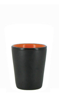 1.5 oz ceramic shot glass - Black matte out, Orange gloss in