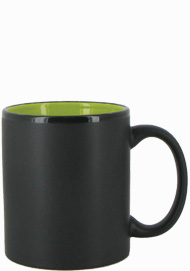 11 oz Hilo c-handle coffee mug - matte black out, Lime Green In