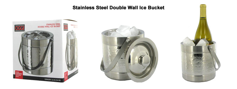 hammered stainless steel double wall ice bucket