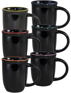 14 oz Salem Ceramic Mug, Black mug with accent colored halo