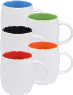 14 oz Vero two-tone Ceramic mug, White Silk Finish Exterior and Gloss Colored In