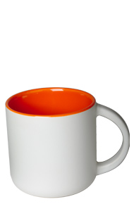 14 oz Sedona ceramic mug, 2-tone, Matte white out and Gloss orange interior