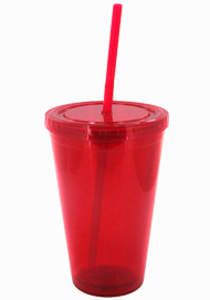 16 oz red journey travel cup with lid and straw