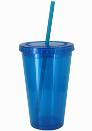 16 oz Aqua Blue journey travel cup with lid and straw