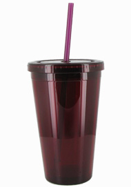 16 oz maroon journey travel cup with lid and straw