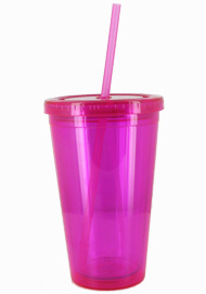 16 oz magenta journey travel cup with lid and straw