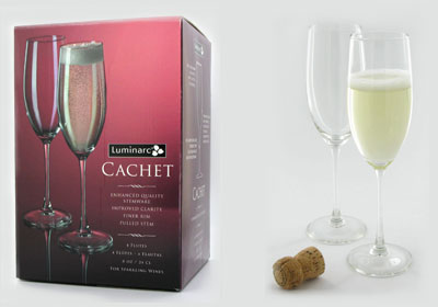 4-pc 8 oz cachet champagne flute glasses
