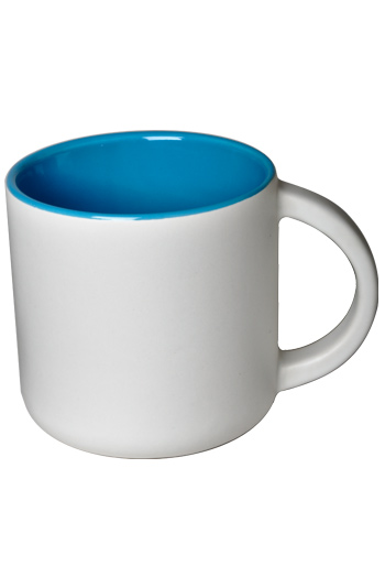 14 oz Sedona ceramic mug, 2-tone, Matte white out and Gloss blue interior