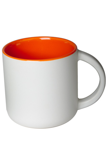 14 oz Sedona ceramic mug, 2-tone, Matte white out and Gloss orange interior