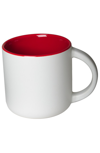 14 oz Sedona ceramic mug, 2-tone, Matte white out and Gloss red interior