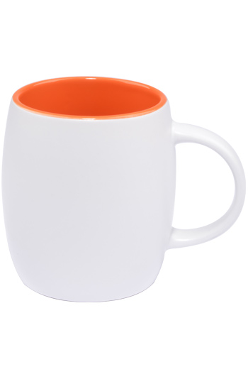 14 oz Vero ceramic mug, 2-tone, Silk white out and Gloss orange interior