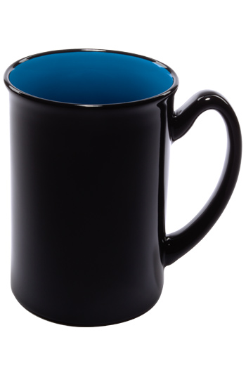 16 oz Marco two-tone ceramic mug - black gloss out with sky blue interior