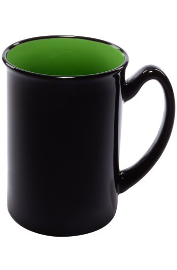 16 oz Marco two-tone ceramic mug - black gloss out with lime green interior