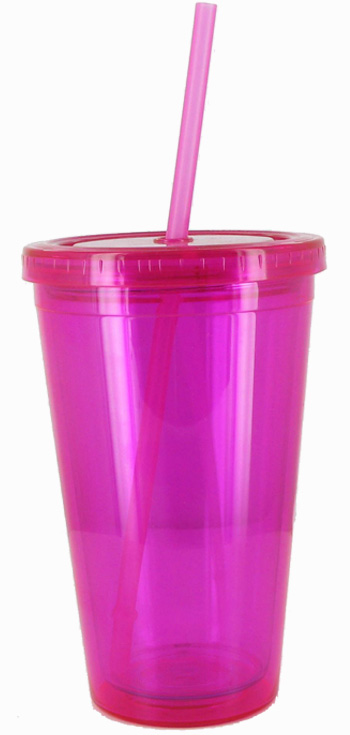 16 oz magenta journey travel cup with lid and straw