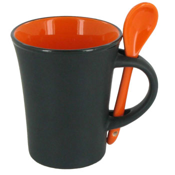 9 oz hilo mug with spoon - orange