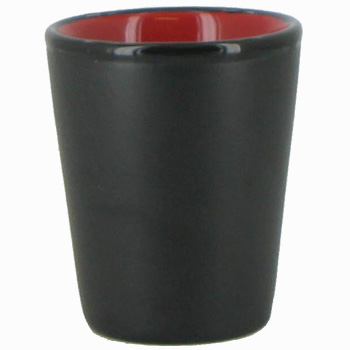 1.5 oz ceramic shot glass - Black matte out, Red gloss in