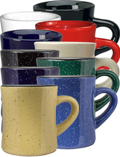 10 oz Diner Mugs, Vitrified Plain and Speckled Exterior Design